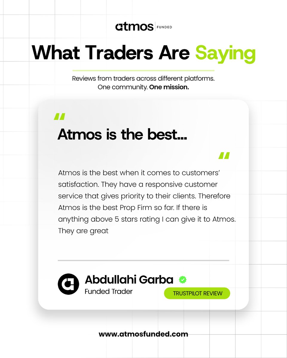 Atmosfunded's tweet photo. Every review tells a story 💬

Here's what one of our funded traders had to say about their experience with Atmos Funded. Thank you for the continued trust! 🚀 https://t.co/Sijn6FZt3L