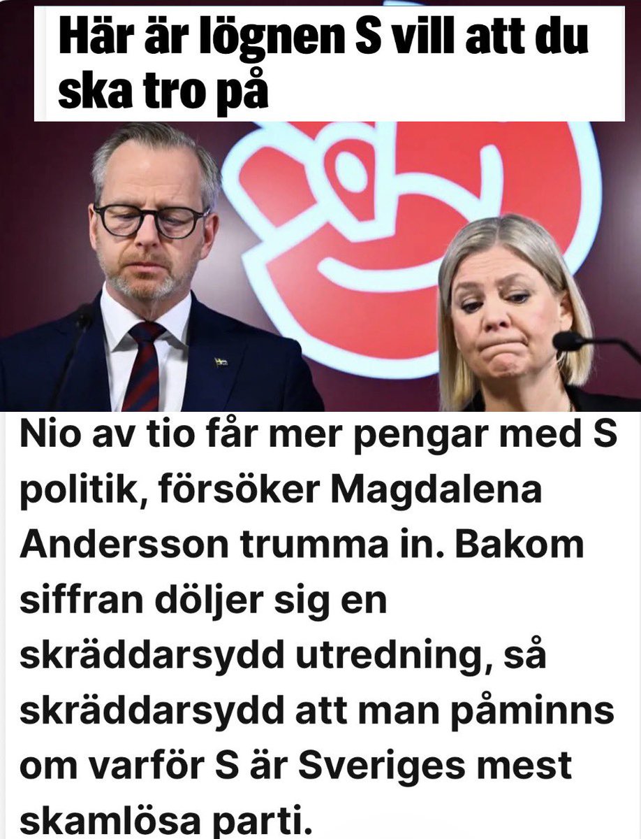 RichardHerrey's tweet photo. ”Det är ett skamlöst S som går till val. Med en tidigare finansminister i toppen som borde veta bättre än att ägna sig åt siffertrixande bondfångeri.” @lyw 
https://t.co/6hHvkQ7a7d https://t.co/CLdI8js69t