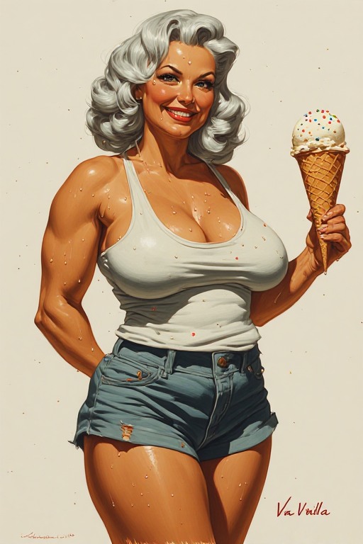 LafeLong's tweet photo. The milves of July.
DAIly AI pAInting experiments.
023 - National Gorgeous Grandma Day AND National Vanilla Ice Cream Day AND Sprinkle Day AND Hot Enough For Ya Day
#pAIntings #AIart #PinUps https://t.co/lnV2epI0Nb