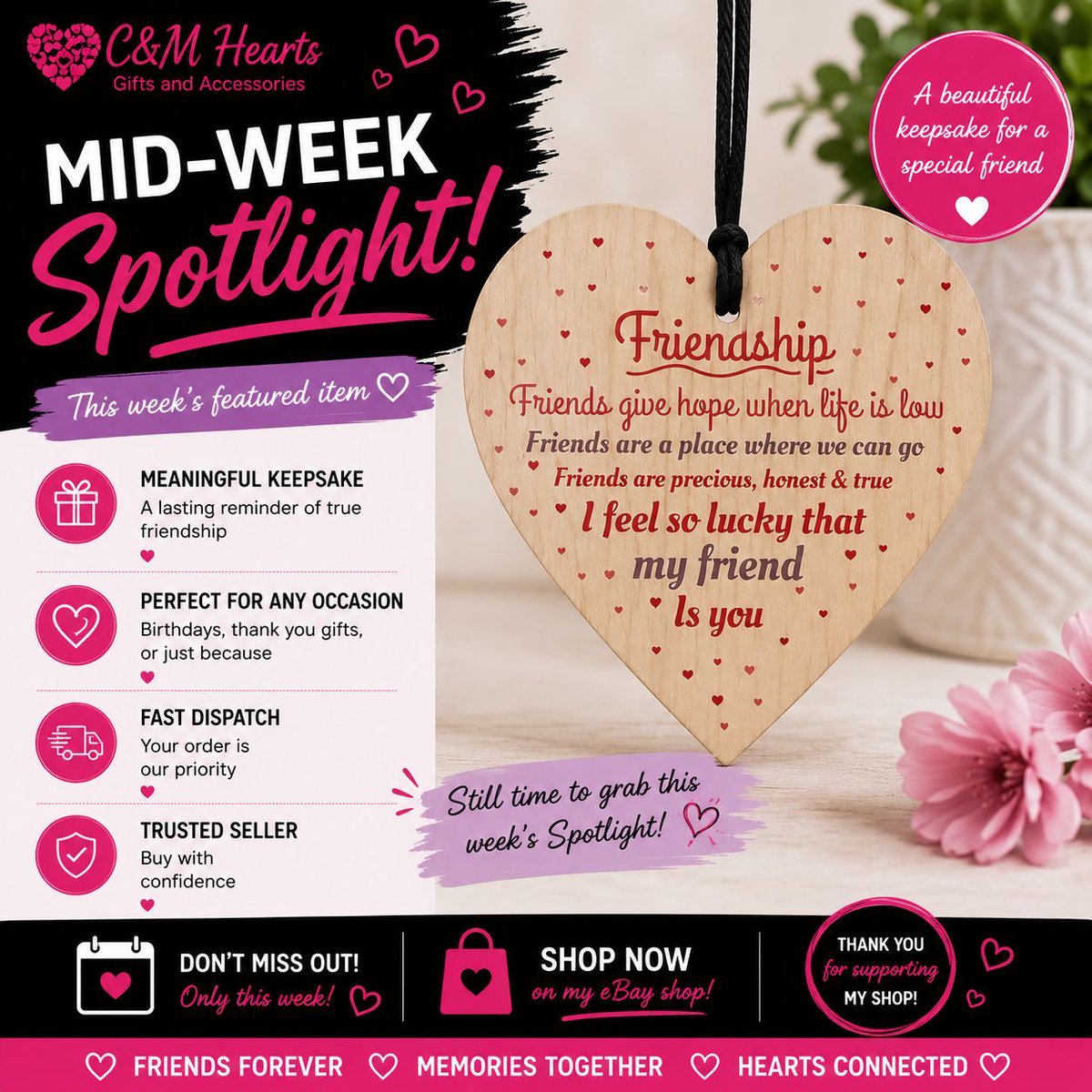 CM_Hearts's tweet photo. 🌟 MID-WEEK SPOTLIGHT 🌟

A thoughtful gift for a special friend ❤️

🎁 Meaningful keepsake
📦 Fast dispatch

🛍️ Shop now: https://t.co/sI4Habo3j6

#MidWeekSpotlight #FriendshipGift #CMHearts #GiftIdeas #ShopSmallUK https://t.co/arn8aHZJjX