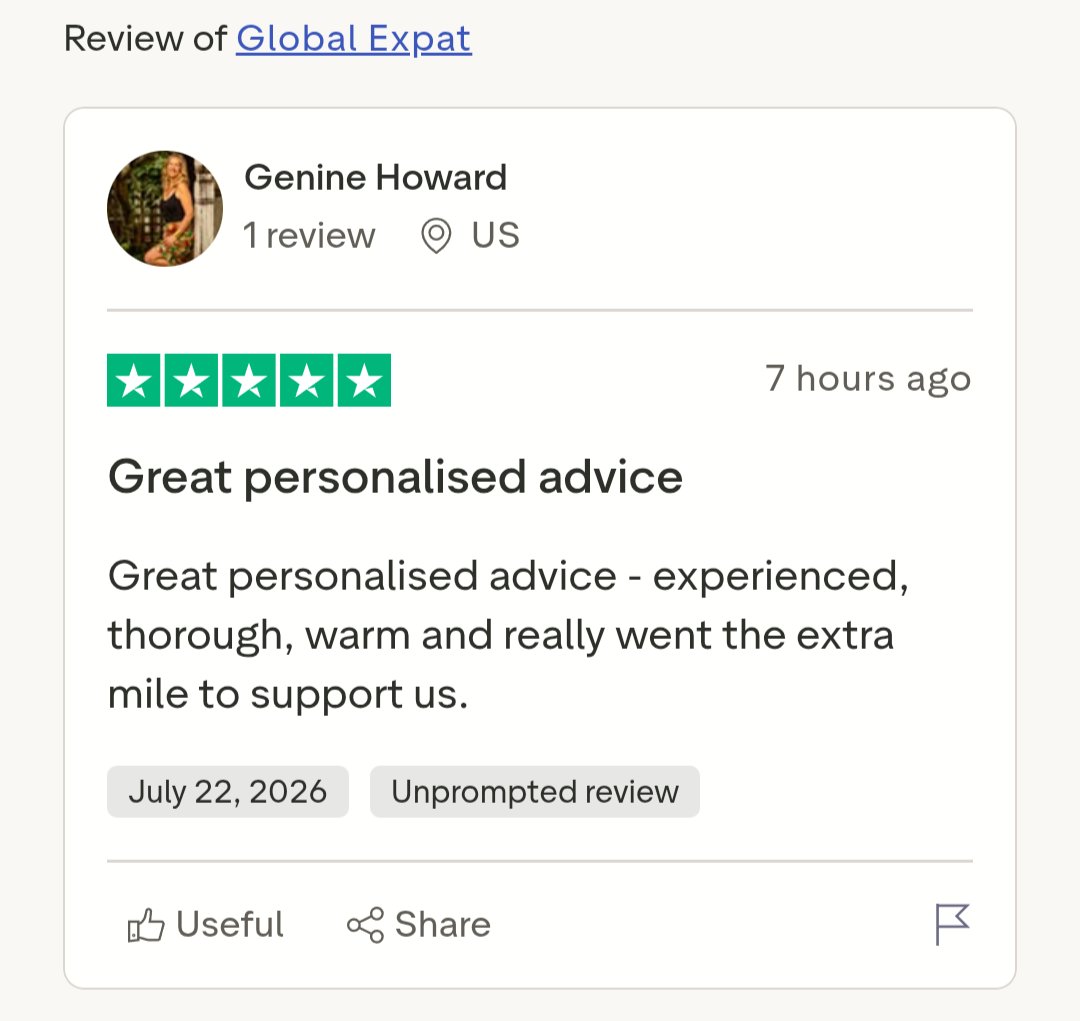 GlobalExpat_'s tweet photo. Another 5⭐ review for Global Expat.

We're grateful for every client who trusts us with their international journey. Every case is unique, and we're committed to providing tailored, practical advice that goes beyond expectations.

Thank you, Genine Howard, for your kind words: https://t.co/5k6NvqAc0K