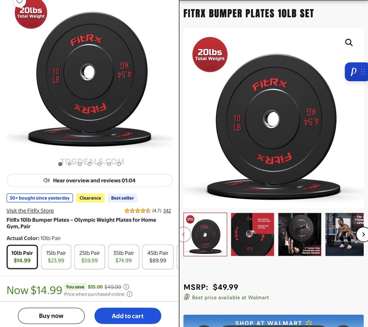 thedealsguy_'s tweet photo. 🏋️ Walmart Deal

FitRx 10lb Olympic Bumper Plate Pair is down to just $14.99 at Walmart.

Walmart: $14.99
FitRx Direct: $49.99

That's $35 off (70% savings) for the exact same 10lb pair.

https://t.co/PrAY7dkOs2

#WalmartPartner #ad https://t.co/oCTbtekmFz
