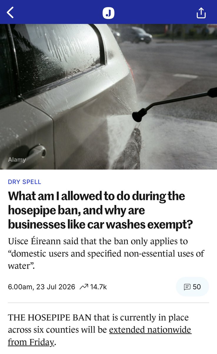 Niall_Boylan's tweet photo. I was just looking at this ridiculous hose pipe ban and it reminded of stupid rules during Covid. 
So you can hire or pay a company or somebody else to water your garden, wash your patio, or wash your car (or boat) but you can’t do it yourself as that’s banned. What load of bollox.