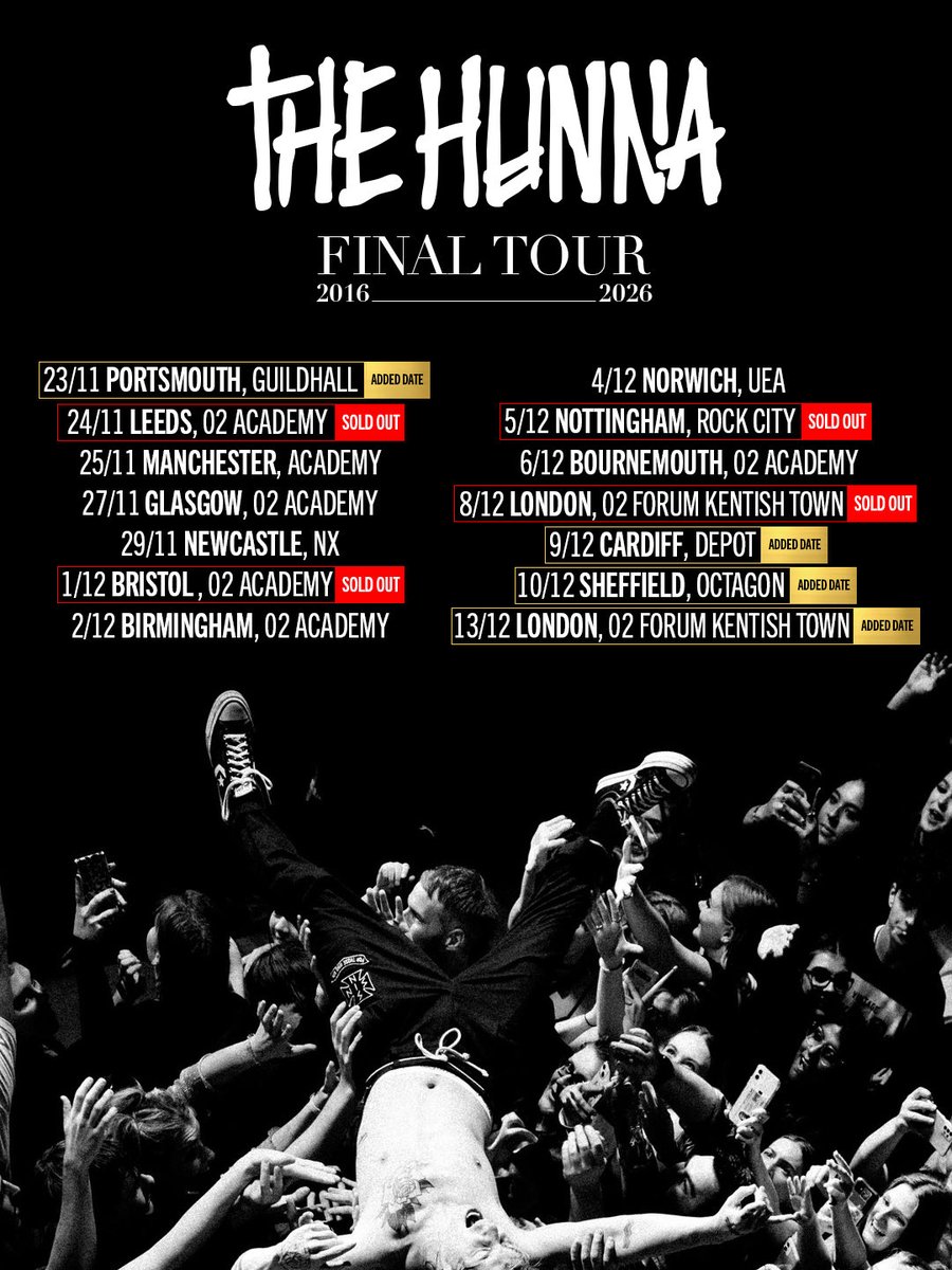 THEHUNNABAND's tweet photo. Thank you so much to everyone that’s already copped tickets! 

We had to add some new shows to the tour including a second London, Portsmouth, Cardiff &amp; Sheffield. Birmingham has also been upgraded to a bigger venue. 

Tickets on sale Friday 10am for add on shows x https://t.co/GwukaTYU0a