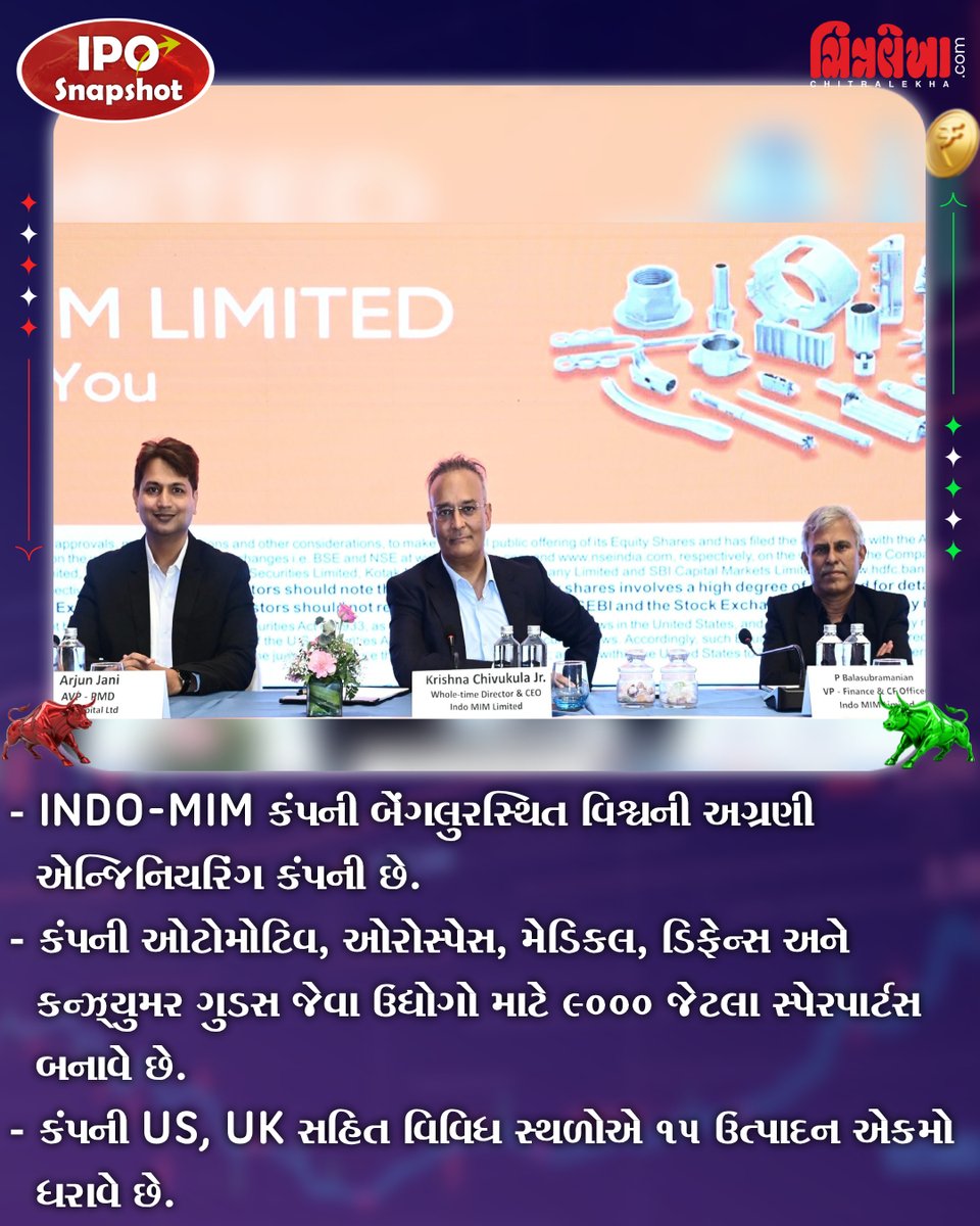 chitralekhamag's tweet photo. INDO-MIMનો ₹3,811 કરોડનો IPO 23 જુલાઈથી ખુલ્યો! ઓટો, એરોસ્પેસ અને ડિફેન્સ માટે સ્પેરપાર્ટ્સ બનાવતી આ કંપનીમાં રોકાણ કરતા પહેલાં તમામ મહત્વની વિગતો જાણી લો...
#IPOSnapshot #IPO #IndoMim #IndoMimIPO #StockMarketIndia #ShareMarket #IPOUpdate #IPONews #InvestmentTips #chitralekha https://t.co/x98XAQUn4j