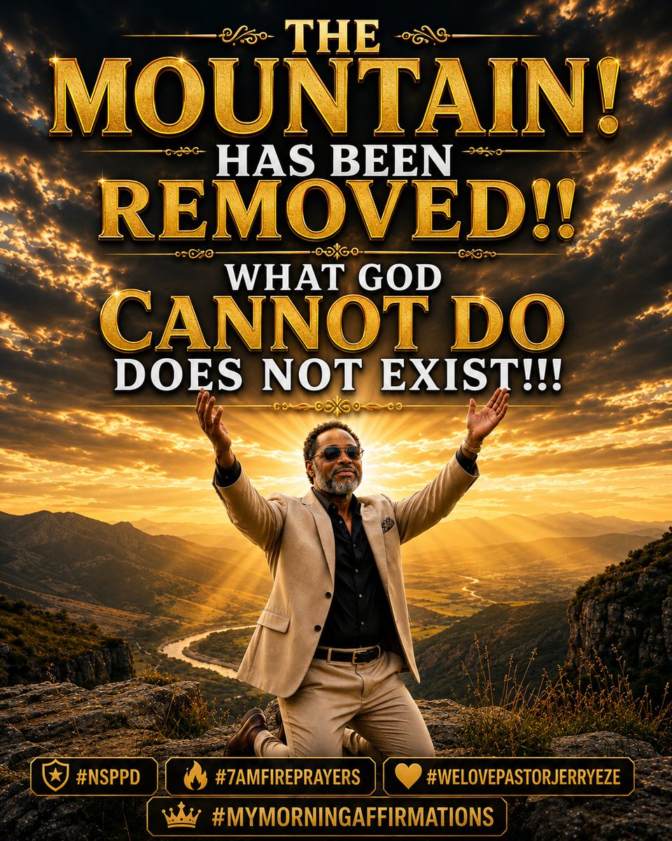 OkaforEmekaGod1's tweet photo. THE MOUNTAIN! 
HAS BEEN REMOVED!! 
WHAT GOD CANNOT DO DOES NOT EXIST!!! 
#NSPPD
#7AMFIREPRAYERS
#WELOVEPASTORJERRYEZE
#MYMORNINGAFFIRMATIONS https://t.co/py75KGGR9L