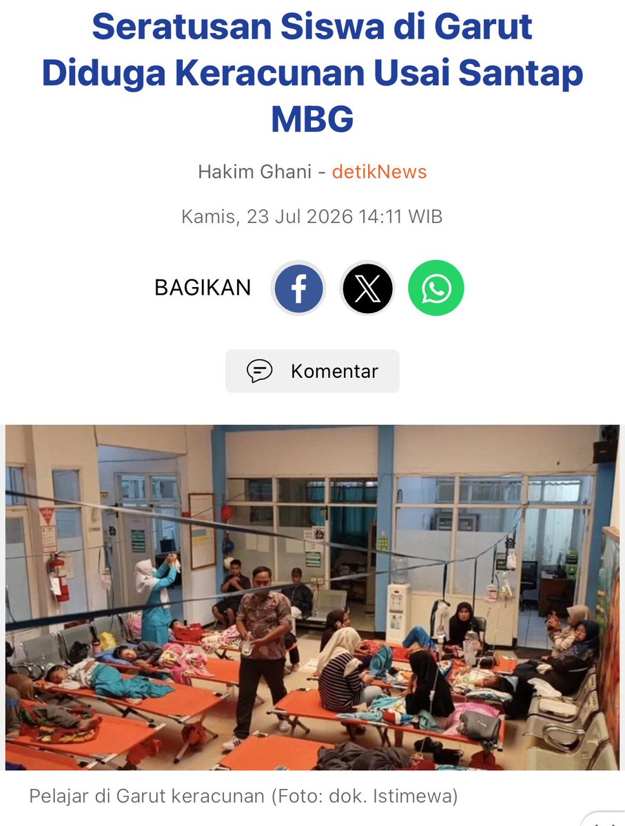 Nadyamulyadi's tweet photo. Barangkali gak lewat ditimelinemuuu, hari ini Kamis, 23 Juli 2026

-Ratusan anak KERACUNAN MBG di Cibatu Garut
-Aksi Mahasiswa masih terus berlanjut 900 Aparat diterjunkan untuk pengamanan https://t.co/h22XfLPG1m