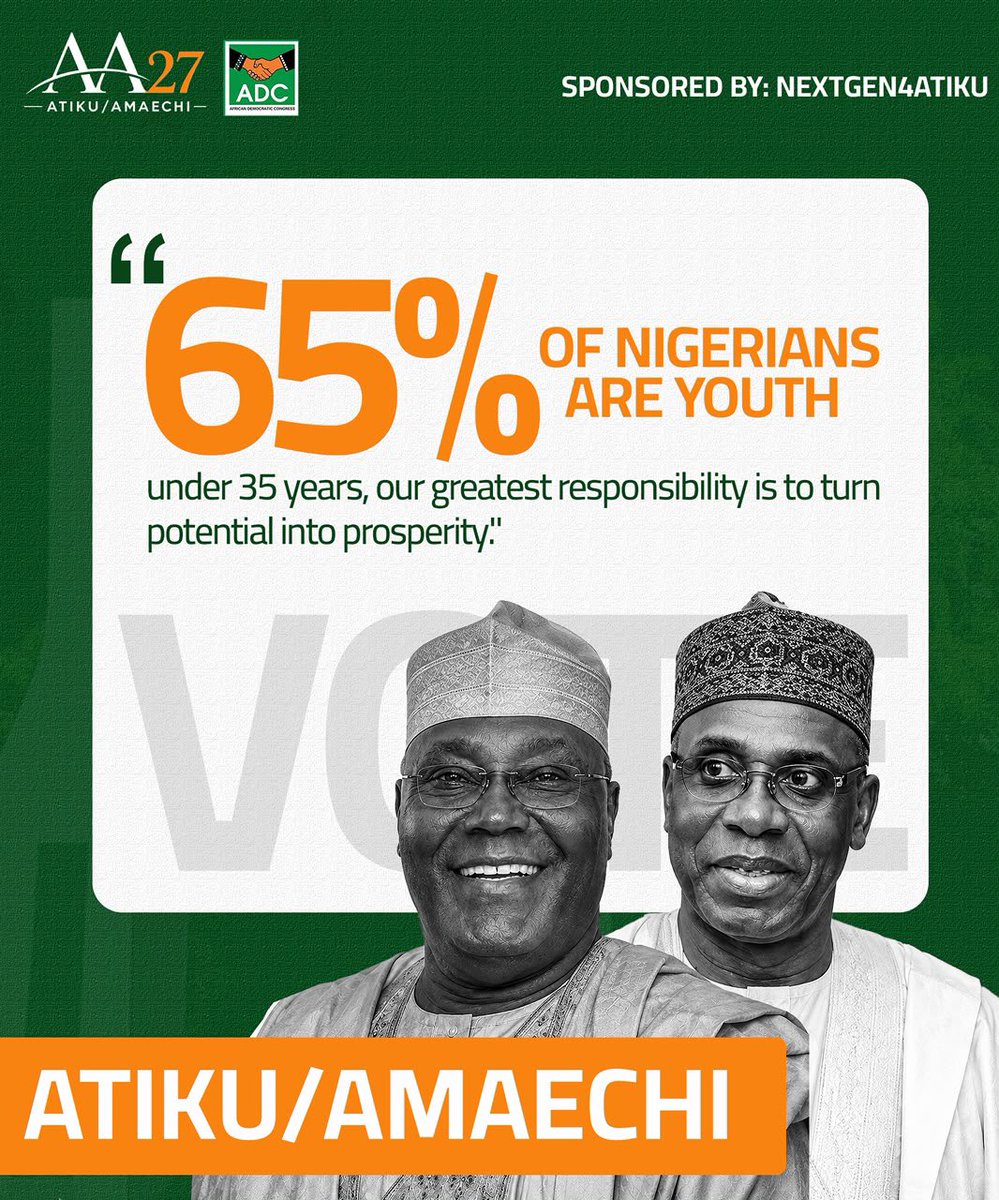 Ubando001's tweet photo. #NextGen4Atiku is more than a hashtag it’s a youth driven initiative focused on inclusion, leadership, and opportunity. Atiku/Amaechi believe in unlocking the potential, creativity, and talent of young Nigerians by giving them a real voice in decision making. The time is now 🤝 https://t.co/IX34EGR0u5