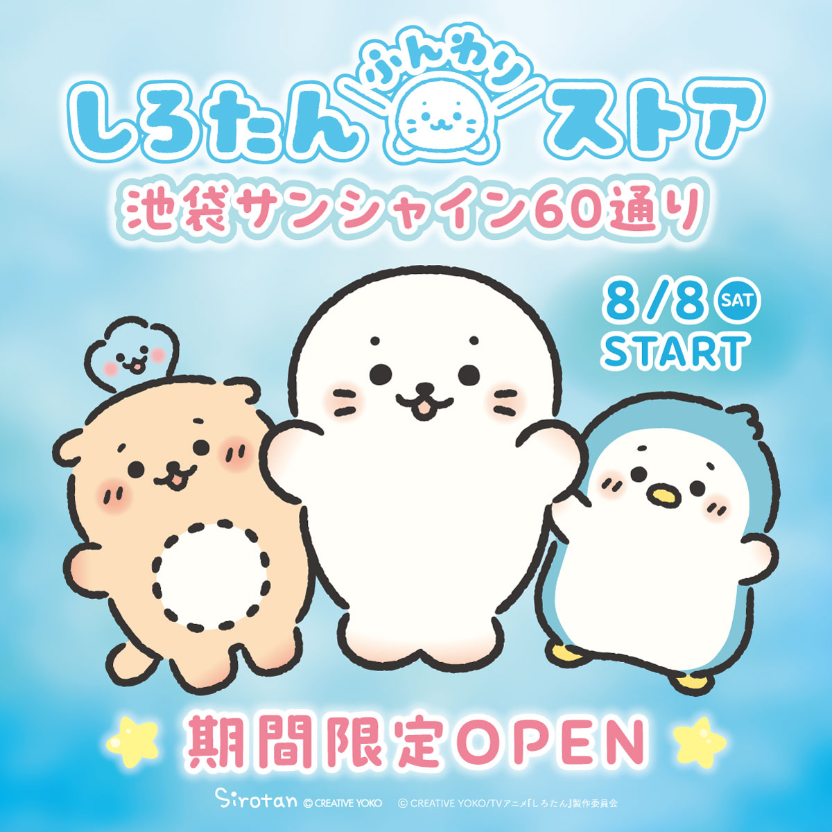 sirotan_fun's tweet photo. 6️⃣0️⃣池袋サンシャイン60通りに しろたんのポップアップストアがOPEN！6️⃣0️⃣

TVアニメ化を記念して、
8/8(土)よりアニメの聖地池袋に
しろたんふんわりストアが期間限定で登場♪

場所:池袋サンシャイン60通り ペットパラダイス内
営業時間:11:00～21:00

ぬいぐるみや生活雑貨などかわいいしろたんグッズが集合✨

ぜひ遊びに来てね(=・ω・=)♪

https://t.co/GW4JBauvJP

#しろたん #しろたん誕生日2026
8/8は #しろたん誕生日 #しろたんの日 🎉