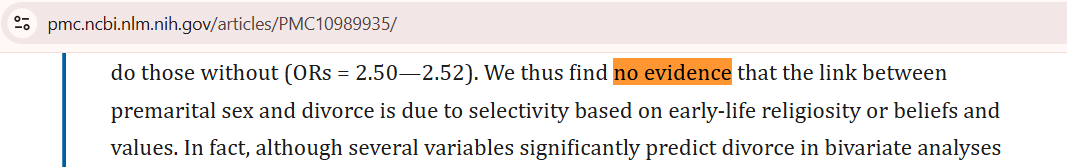 Zomhasfallen's tweet photo. @m3ntally_unw3ll @NotOkN1 They actually ran a study that controlled for other variables that may have impacted the divorce rates (including religiosity, as you mentioned), yet the correlation with premarital sex consistently remained. Turns out traditional wisdom is right ¯\_(ツ)_/¯ https://t.co/y038m9BS9M