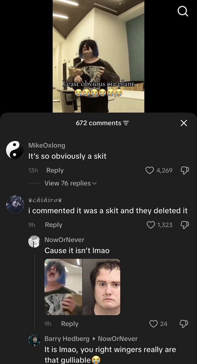 LegendPear52529's tweet photo. They’re calling it a skit and a CIA plant on the ‘tok because they can’t handle the truth 😂😂😂 https://t.co/pHtNaLEmQz
