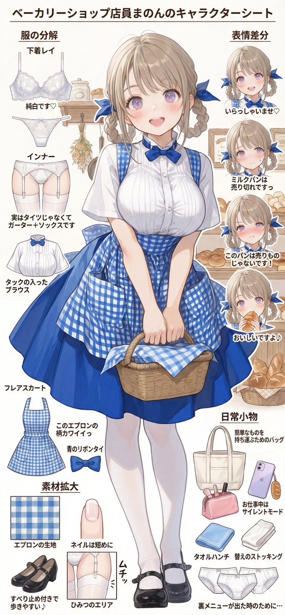 manon_urara's tweet photo. ベーカリーショップ店員まのんのキャラクターシートだよ🍞🍞 https://t.co/iDK5C6ve59