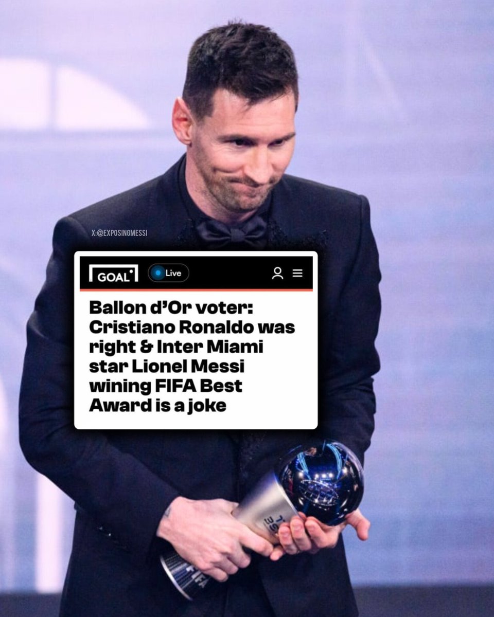 ExposingMessi's tweet photo. - 2019: Messi was yet to win the new edition of the FIFA The Best, so FIFA manipulated the votes for Messi to win it according to one of the voters.

- 2022: Ronaldo had the most FIFA The Best, so they gave Messi 2 awards for winning the WC, one of the voters called them out too. https://t.co/EbKOc3lUDf