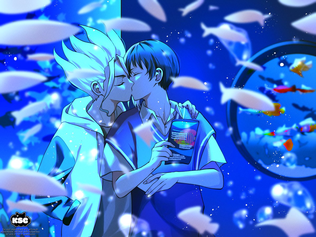 kuraschuu's tweet photo. date at the aquarium 🐠💚💜

#千ゲ #sengen https://t.co/m9SqKJgoEa