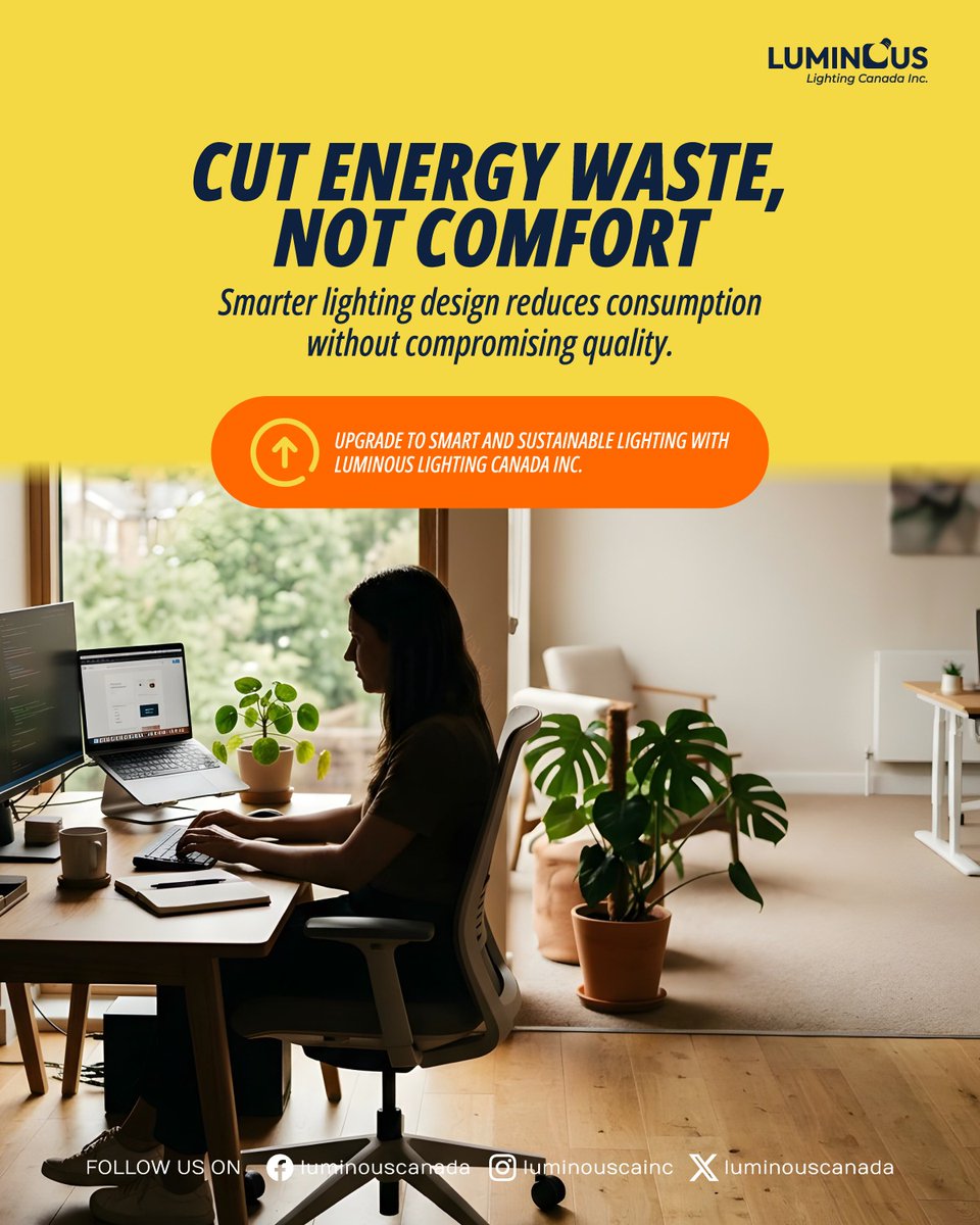 LuminousCanada's tweet photo. Cut energy waste, not comfort.

Smart lighting helps businesses reduce energy consumption while maintaining comfortable, productive work environments.

Upgrade to smart and sustainable lighting with Luminous Lighting Canada Inc.

#SmartLighting #EnergyEfficiency #Sustainability https://t.co/j7AAu3ht8Y