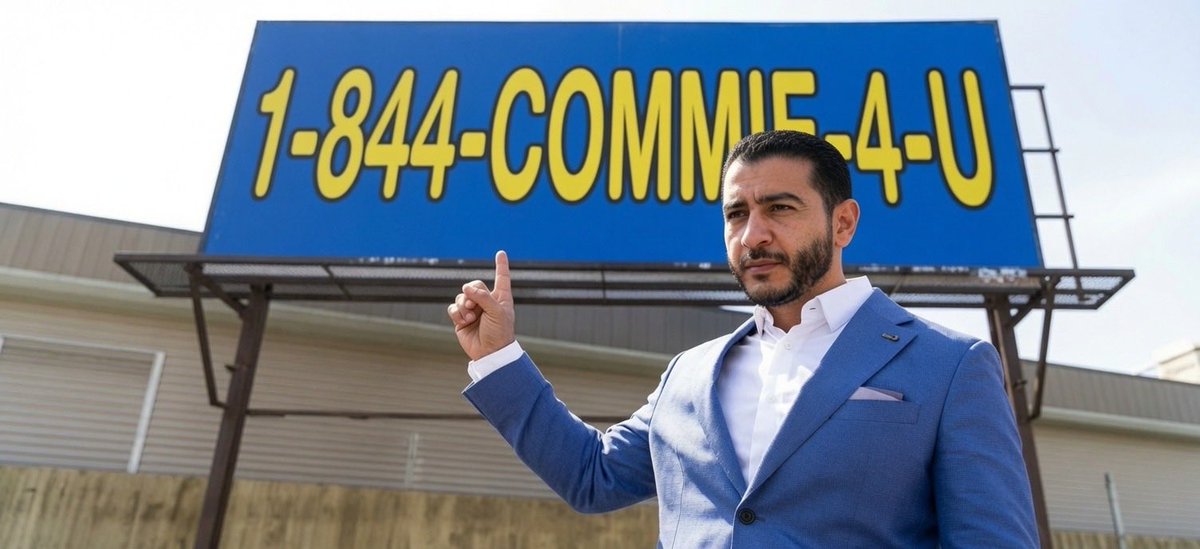 PatriotPostGirl's tweet photo. Abdul poses as a shady used car salesman in his latest social media skit. How very on brand. Communist promises are not guaranteed. https://t.co/TlUs6ZCibV