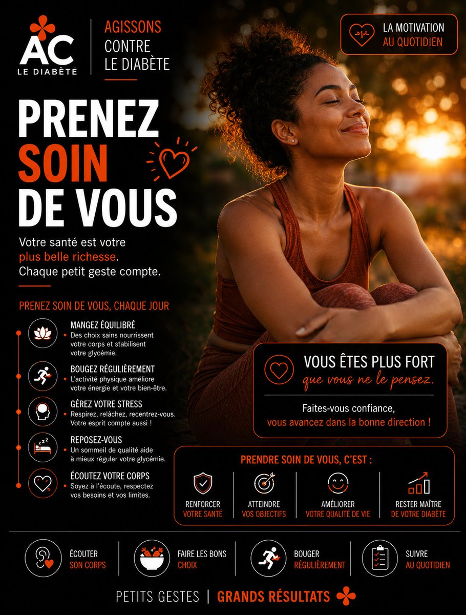 aclediabete's tweet photo. 💙 Prendre soin de soi n'est pas un luxe, c'est un investissement pour sa santé.

Chaque repas équilibré, chaque pas, chaque nuit de sommeil et chaque moment de sérénité compte dans la prévention et la gestion du diabète. https://t.co/syuzctMpJY