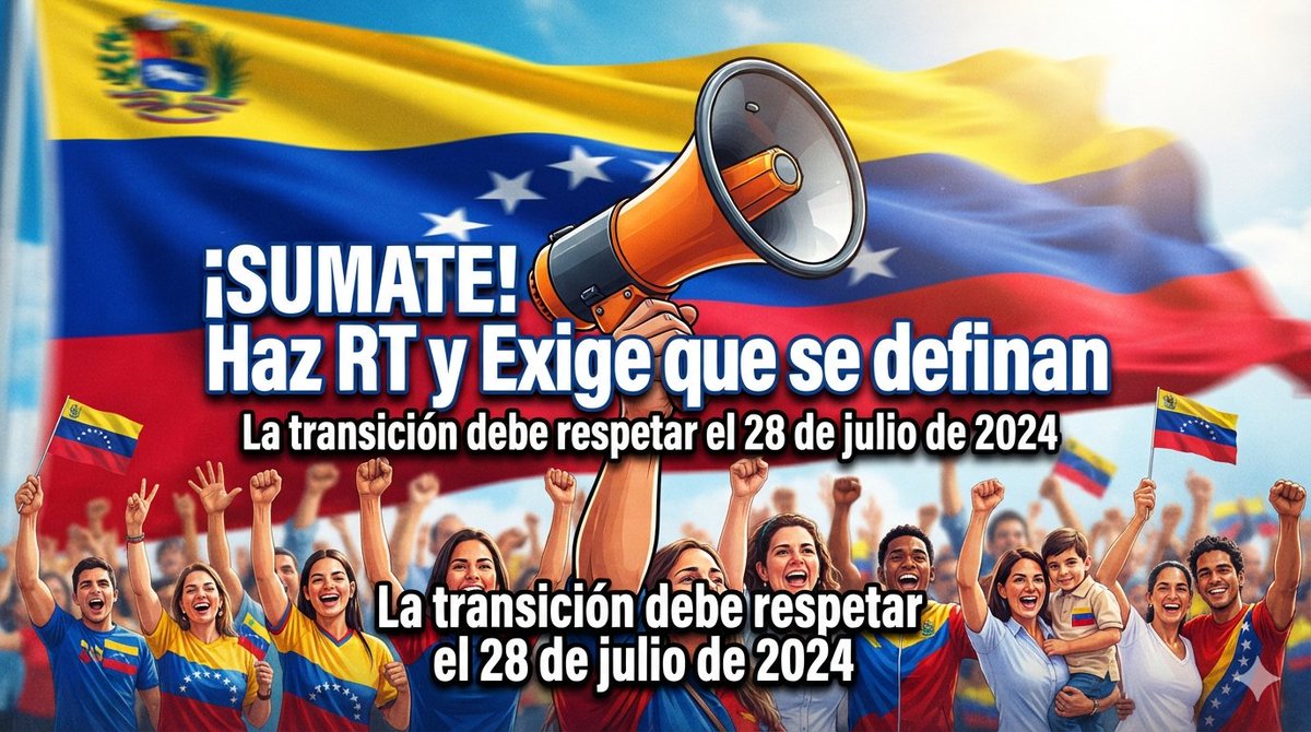 libertadvzla28j's tweet photo. 🚨 LLAMADO A TODA LA RED - HORA DE ACTUAR

Estamos enviando mensajes claros y respetuosos a los principales actores (Trump, Rubio, Delcy, Jorge Rodríguez, Diosdado, influencers, etc.) exigiendo que se definan públicamente sobre la transición democrática.

¿Apoyan el respeto al resultado del 28 de julio de 2024 y la asunción de Edmundo González?

**Te invito a sumarte:**

→ Haz RT de los mensajes que estamos enviando  
→ O haz Reply con el mismo texto educado  

Cada RT y cada voz cuenta. No dejemos que decidan por nosotros en silencio.

La transición debe ser con legitimidad, no con pactos por debajo de la mesa.

**Comparte este post y únete.**

Es AHORA O NUNCA.

#LeyesPreChavezYa #AhoraONunca #28JNoSeOlvida #DefineTuPosicion