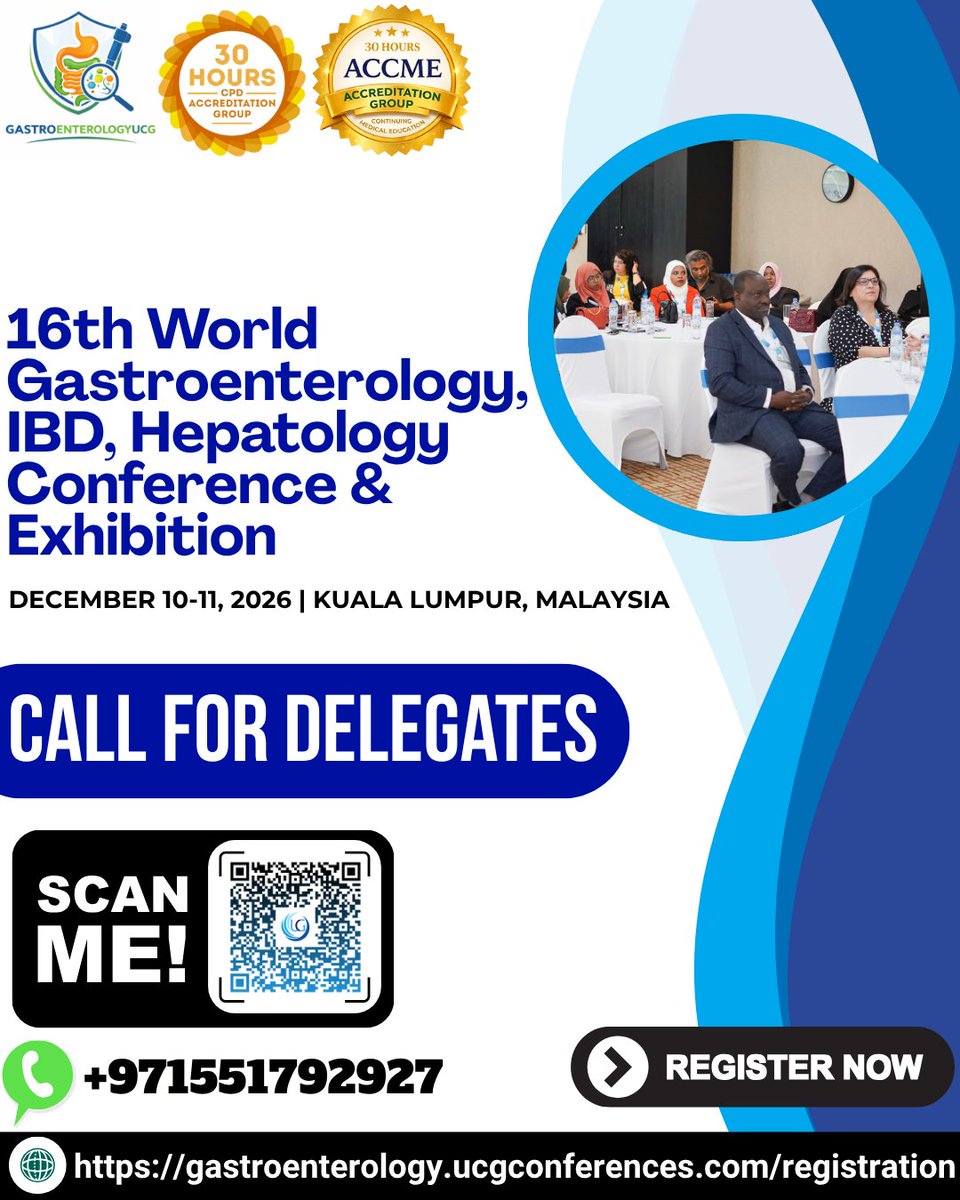 GastroUCG's tweet photo. Call for Delegates  

The 16th World Gastroenterology, IBD, Hepatology Conference &amp; Exhibition, from December 10–11, 2026 in Kuala Lumpur, Malaysia.

https://t.co/Ly9onHMgdv https://t.co/rylAMDZ5eR 

#Gastroenterology #Hepatology #IBD https://t.co/Nt1zC0e6VQ