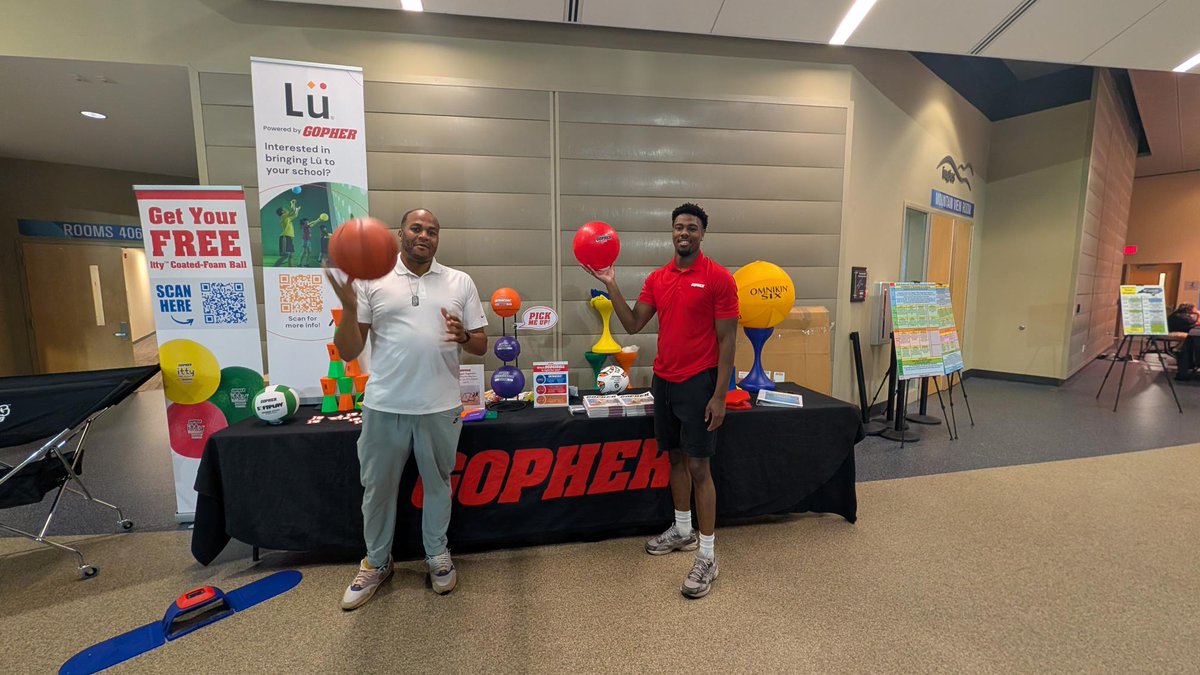 GopherSport's tweet photo. Attending the @NCSHAPE #PEInstitute26 today and tomorrow? Get your FREE Itty Coated-Foam Ball from Owen &amp; Marcus at the Gopher booth! Plus, don't miss the Gopher session today at 2pm in Gym B or tomorrow at 1pm in Gym B! https://t.co/SyJfj59P39