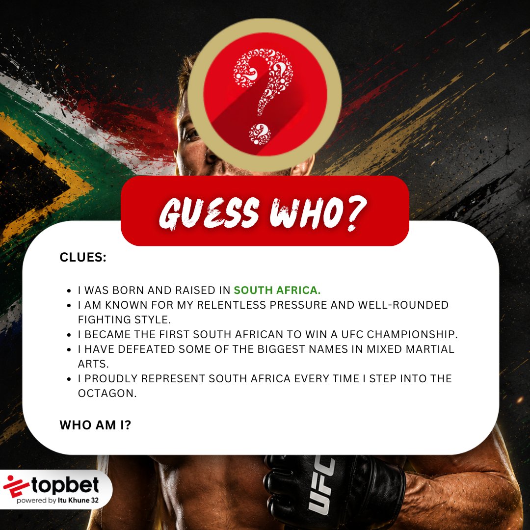 TopbetSA_'s tweet photo. 🥊 GUESS WHO?
Can you identify today's boxing star from the clues?
Drop your guess in the comments! 👇
#TopbetSA #GuessWho #Boxing #FightFans #SportsQuiz https://t.co/HjNdI9vla7