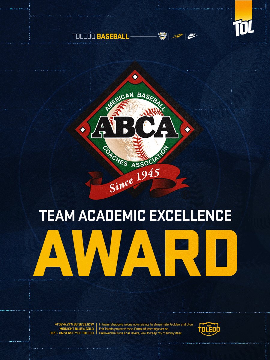 ToledoBaseball's tweet photo. The Rockets have earned the ABCA Team Academic Excellence Award for the 5th-straight year!

#ForToledo | @ABCA1945 https://t.co/x1wAxfznkJ