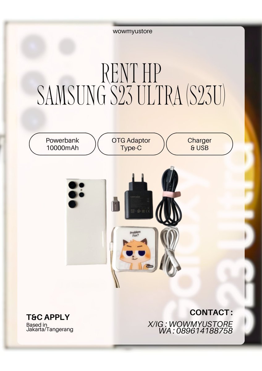 wowmyustore_'s tweet photo. Open Rent HP
Samsung S23 Ultra (S23U)

🗓 260801 - Metawin [Just You And Win] in Jakarta
📍 Balai Kartini – Kartika Expo Center

💌 DM untuk tanya2 (SEBUT EVENT)
WTR

#YOUANDWINinJKT
#GMMTV
#WinMetawin https://t.co/8APtiv38M4