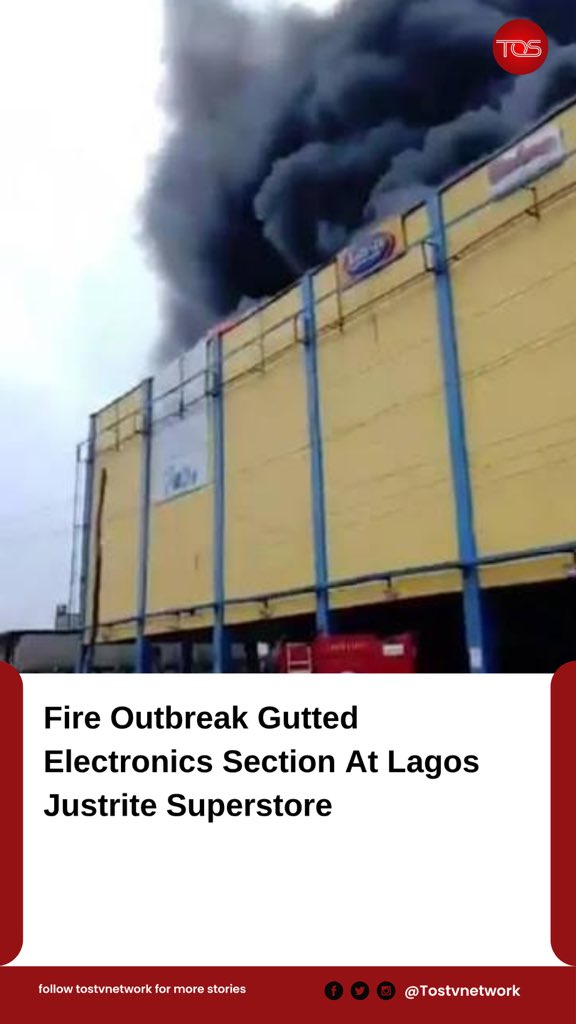 TOSTVNETWORK1's tweet photo. Emergency responders successfully extinguished a fire that broke out at the electronics section of the Justrite Superstore in the Egbeda-Akowonjo area of Lagos State. 

#tostvnetwork #NigeriaNews https://t.co/dzEjsR34Bp