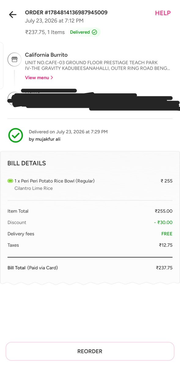 DivyankSaini1's tweet photo. I ordered a regular peri peri potato rice bowl from @Cali_Burrito using @ownlyfoodapp, but I only got rice with a few veggies, no peri peri potato. Now I'm stuck eating this rice because it's not what I ordered and customer service says they can't give me a refund or replace it. https://t.co/yhsW2lik3n