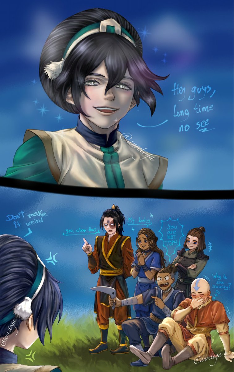 anretoga's tweet photo. When the youngest hits puberty 🫢

#ATLA #Toph #Aang #Sokka #Suki #Katara #Zuko #Avatarthelegendofaang https://t.co/x2ckgYCo2G