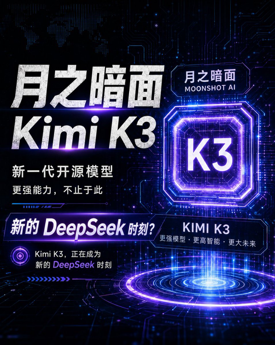 Mulight's tweet photo. 马斯克点名要超越Kimi K3，月之暗面回应欢迎加入2万亿俱乐部，并表示欢迎掰手腕！

K3发布后马斯克先是公开表示impressed，过了两天又宣布自己的模型也能跑芯片设计全流程。现在直接放话下一代产品要超越K3。月之暗面没回避，大方回应欢迎掰一掰手腕，还说K3的能力不止于此。

K3发布不到一周，DeepSeek V4满血版传出即将发布，千问也喊话新模型仅次于Fable 5。中信证券昨天出了报告问Kimi K3是不是新的DeepSeek时刻。更有意思的是大洋彼岸，OpenAI高管说K3开源是减速主义，美国政界开始讨论要不要封杀。一个中国模型，把硅谷和华盛顿都搅动了。

接下来就看DeepSeek V4实测能不能接住K3这招了。