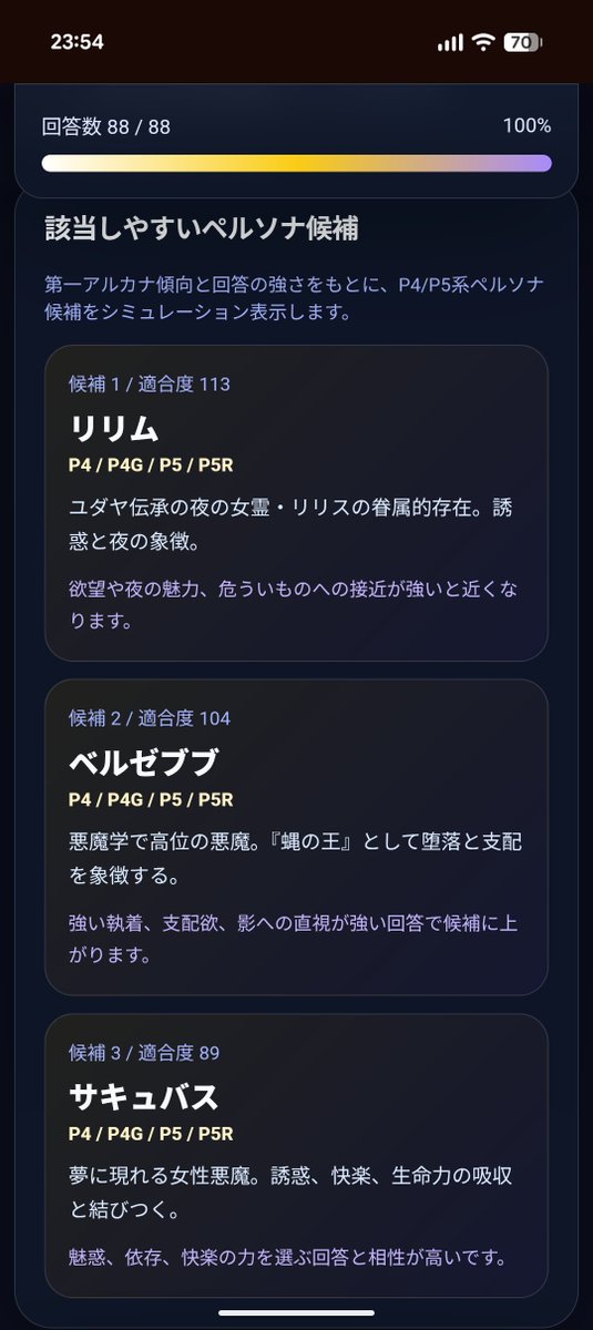 mkmkmch's tweet photo. しぃちゃんがやってたペルソナ診断してみたけど、第一が悪魔で第二が塔だった！

サキュバスとかマーラ様とか、煩悩しかないやんけ！！！😭😭😭 https://t.co/R4SWp1wt61