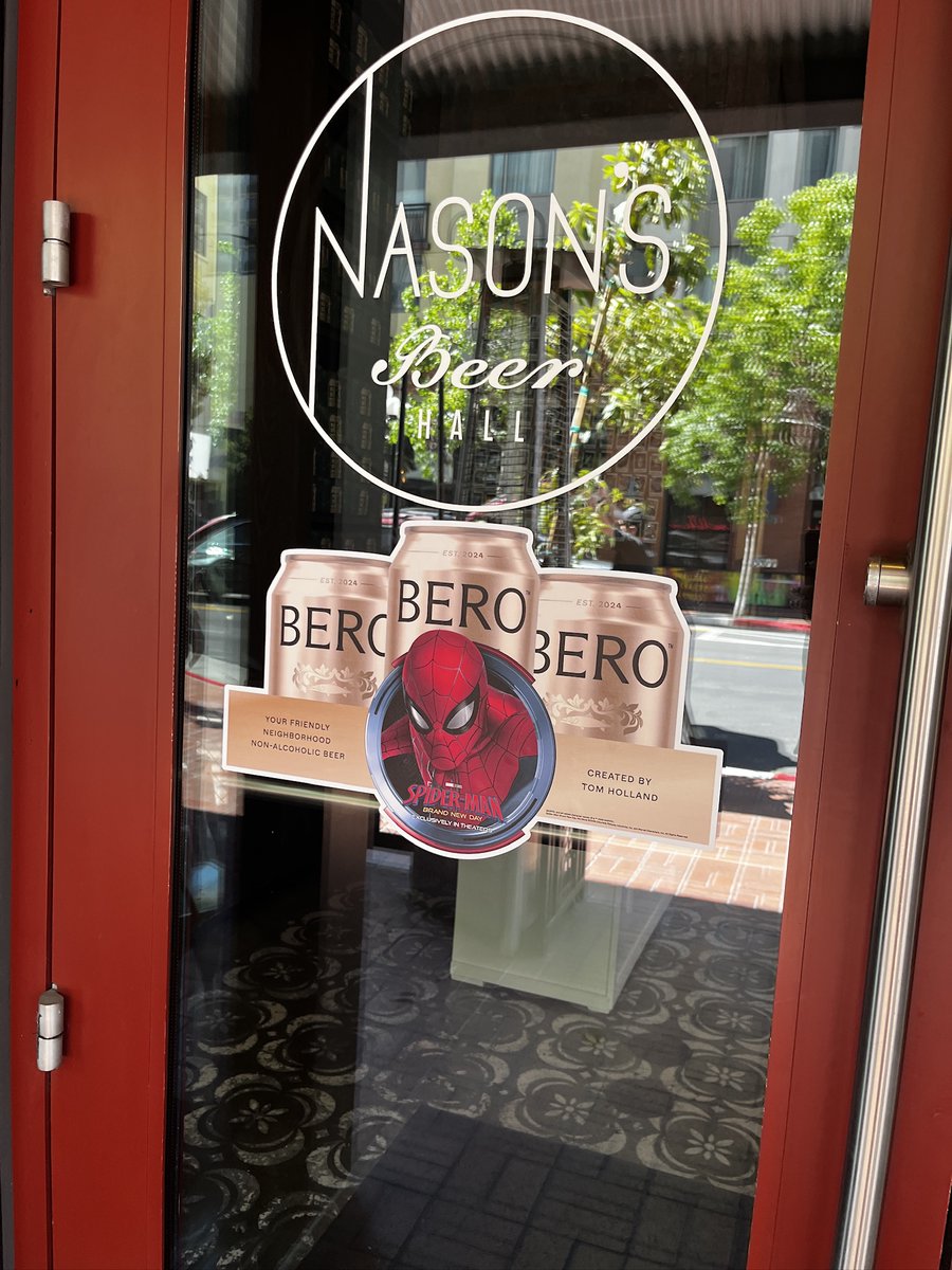 SD_Comic_Con's tweet photo. Nason's Beer Hall at the Pendry Hotel is serving up the special edition Spider-Man: Brand New Day BERO -- Tom Holland's non-alcoholic beverages -- today through Sunday, for in-house or to-go. The bar also has alcoholic brews using BERO available. On Friday and Saturday, from 12-4pm, find Spidey there for photo ops & free BERO samples. @berobrewing @PendryHotels #SDCC
https://t.co/A6RbmeOqgw