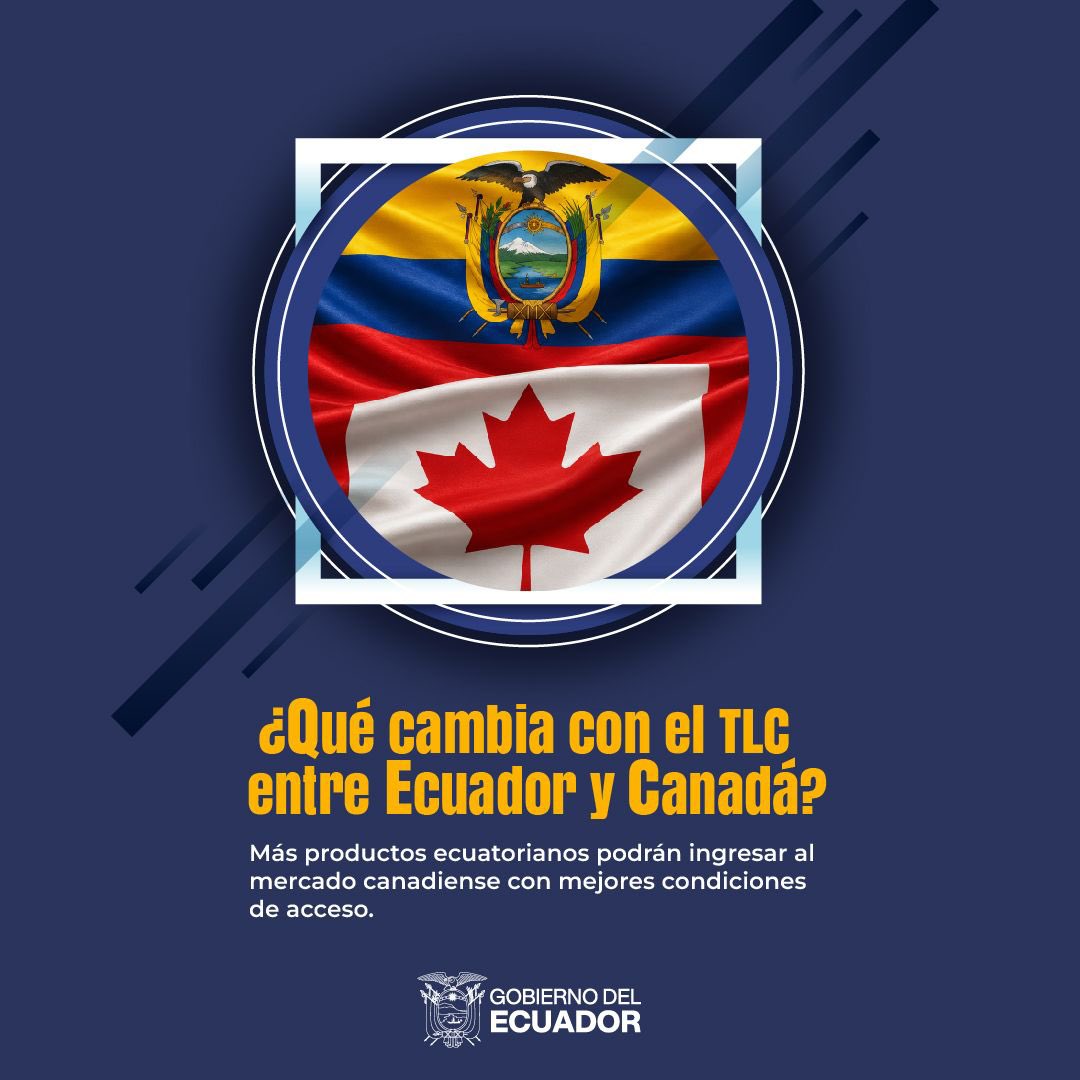 Produccion_Ecu's tweet photo. ¡Más oportunidades para Ecuador y Canadá!🇪🇨🤝🇨🇦

Con la entrada en vigencia del Tratado de Libre Comercio, diversos productos de ambos países ingresarán con 0% de arancel inmediato, impulsando el comercio, la competitividad y el acceso a nuevos mercados. Conoce más detalles📲👇🏻. https://t.co/EUpAuC6D0Y