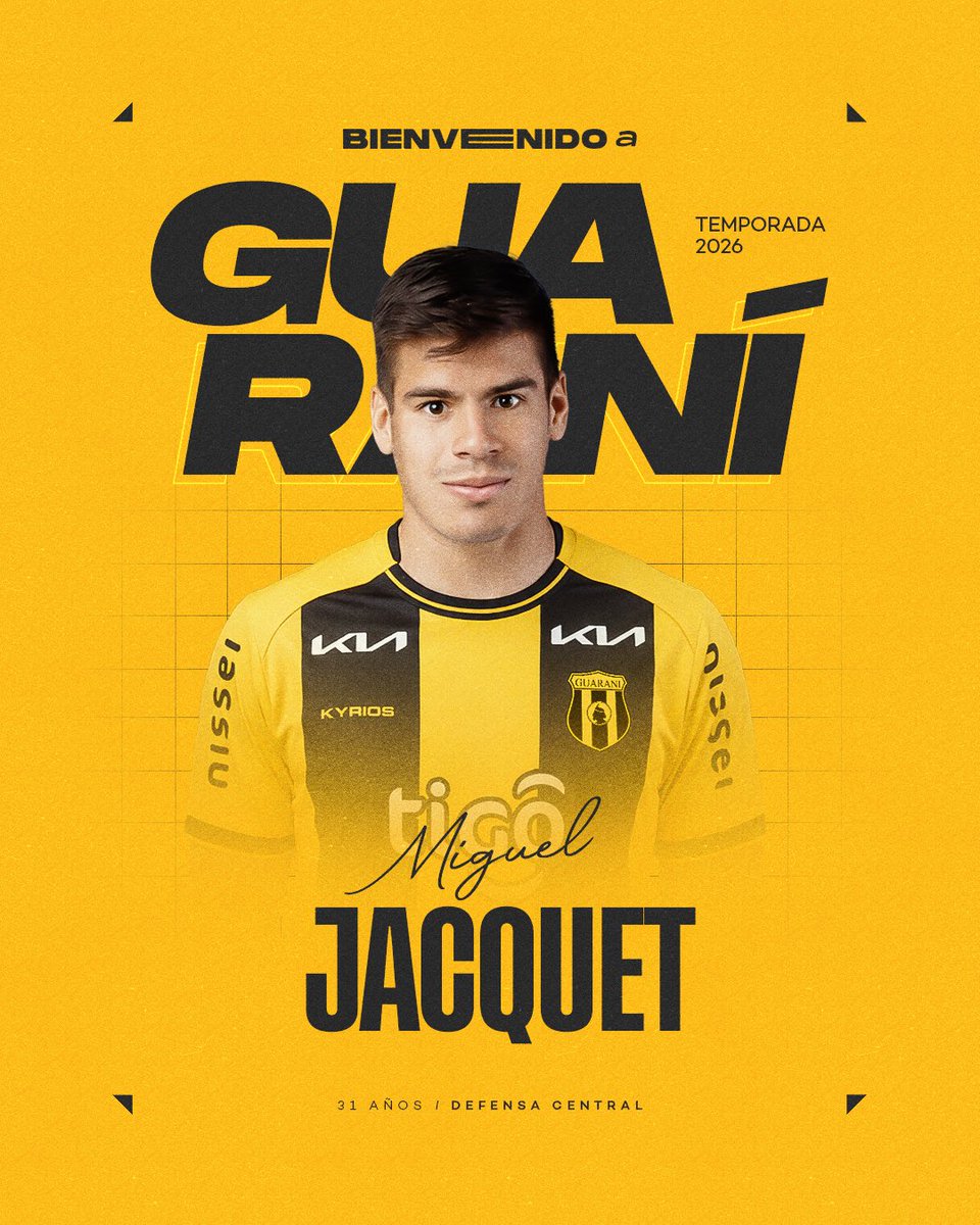 TigoSportsPY's tweet photo. ¡EL SÉPTIMO!

🟡⚫️Guaraní hizo oficial la llegada del defensor central de 31 años, Miguel Isaías Jacquet.

👉Anteriormente el aurinegro había presentado a Carlos Arrúa, Antonino Martinez, Maximiliano Añasco, Thiago Romero, Jonathan Espìnola y Juan Manuel García.