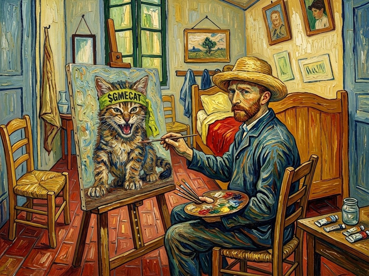 GMECat_RH's tweet photo. Van Gogh painted legends once... now he's painting the next billion-dollar masterpiece— that is $GMECAT 🐾 #Robinhood #GmeCat @ponsdotfamily  @vladtenev https://t.co/0B05Kzyf2V