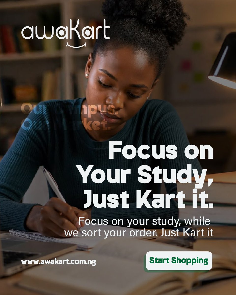 useawakart's tweet photo. Exam season got you locked in? Good. Stay there. 

Order everything you need without leaving your study spot or workspace.

Focus on your study, awaKart sorts your order. 
#awaKart #LAUTECH #JustKartIt #Ogbomoso https://t.co/DyXCVL8G6n