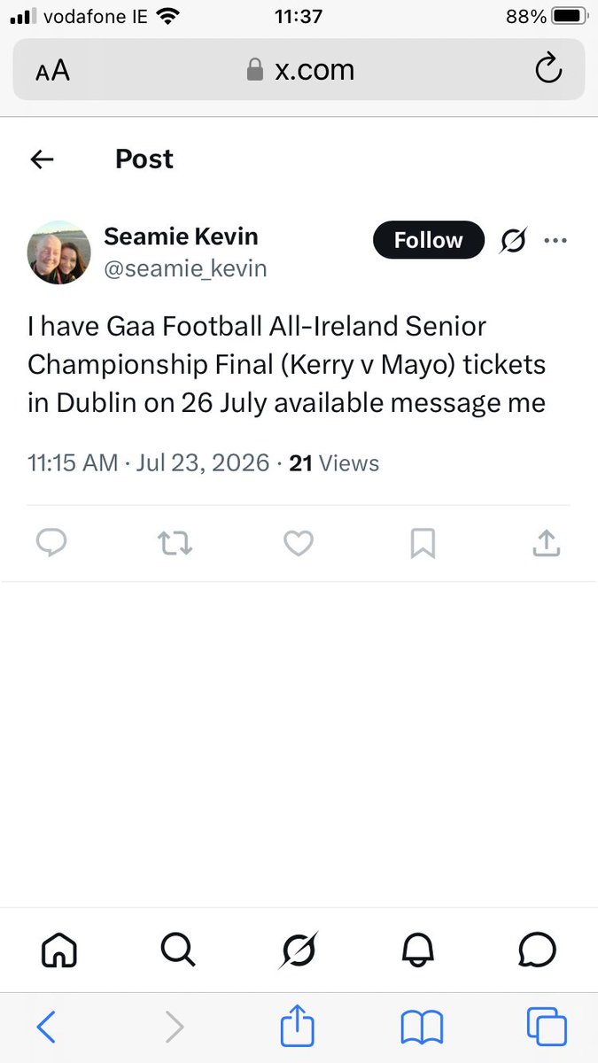michellekille12's tweet photo. Seamie Kevin is a scammer has no tickets https://t.co/1lOS5yCEUU