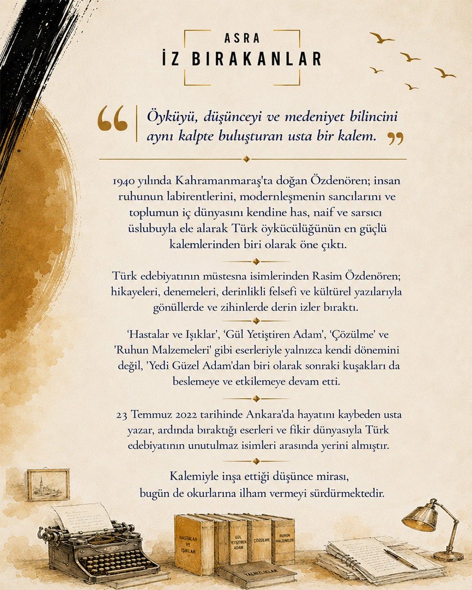 GSB_KYGM's tweet photo. "Gül yetiştiren" bir medeniyet tasavvurunu edebiyatımıza taşıyan #RasimÖzdenören’i vefat yıl dönümünde rahmet ve saygıyla anıyoruz. 🌹📚 https://t.co/vG1fqOSCmg