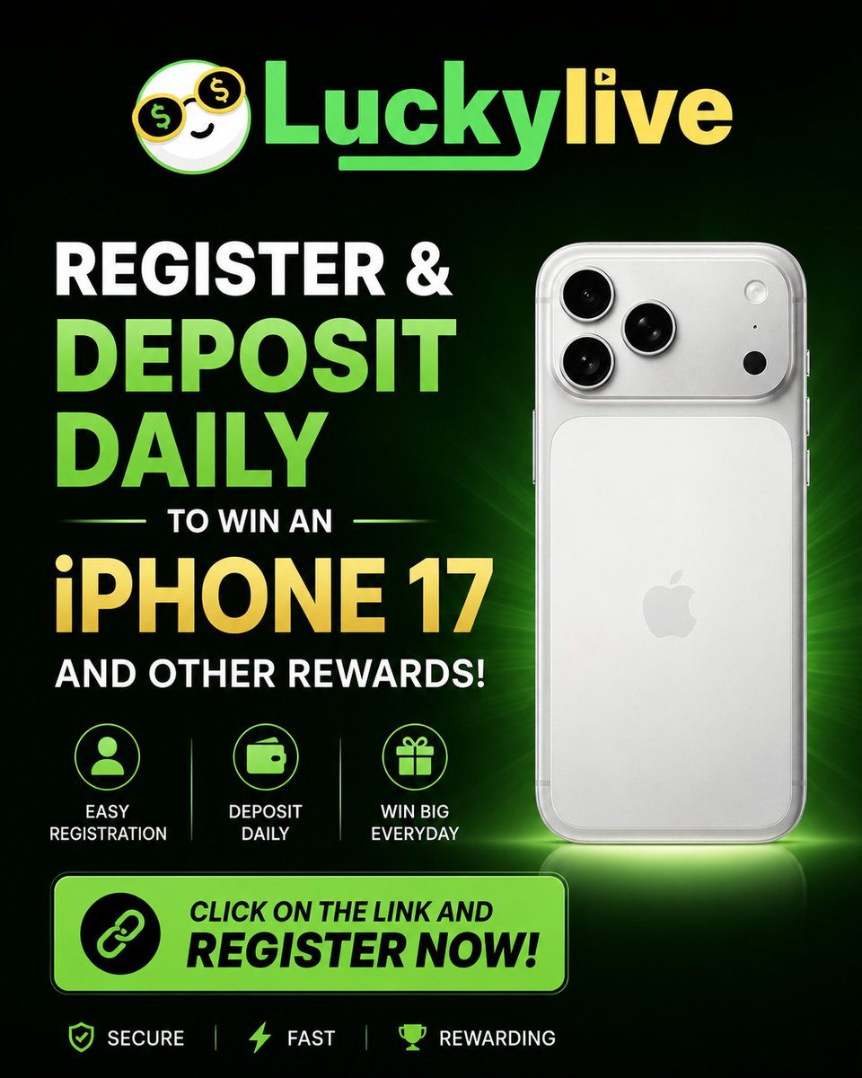 LuckyliveGhana's tweet photo. Register & Deposit Daily for your chance to win an iPhone 17 and other amazing rewards! Don't miss out—every day is a new chance to win. 🚀

👉 Click on the link and register now!  https://t.co/fpzmj3lh5y 

#LuckyLive #RegisterNow #DepositDaily #iPhone17 #WinBig #OnlineRewards #DailyRewards #Jackpot #GamingCommunity #LuckyWinner
