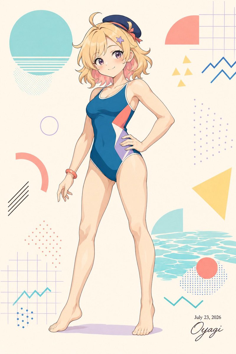 Anime Swimsuit Poster with Retro Beach Graphics