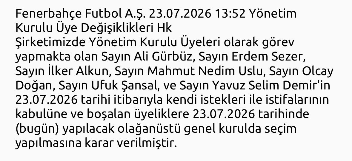 fenerdailycomtr's tweet photo. SON DAKİKA | Fenerbahçe, Mahmut Uslu’nun Fenerbahçe Futbol A.Ş Yönetim Kurulu üyeliğinden kendi isteğiyle istifa ettiğini açıkladı. https://t.co/WoUeGt6cyy