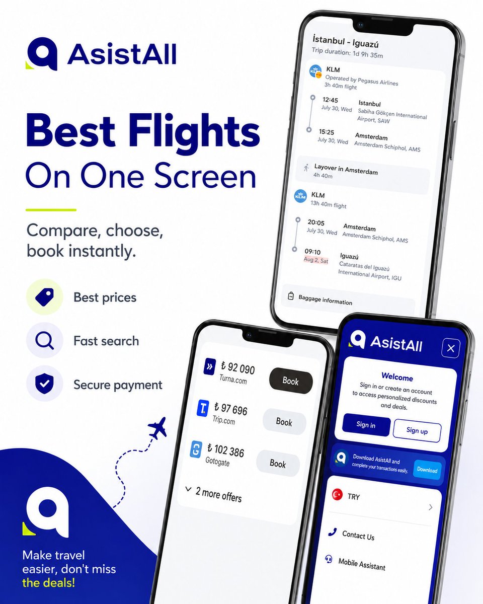 asistallcom's tweet photo. Compare flights, discover better prices and book in minutes. ✈️

Your journey starts with AsistAll.

#AsistAll #FlightDeals #TravelSmart https://t.co/Hj63OlbVsp