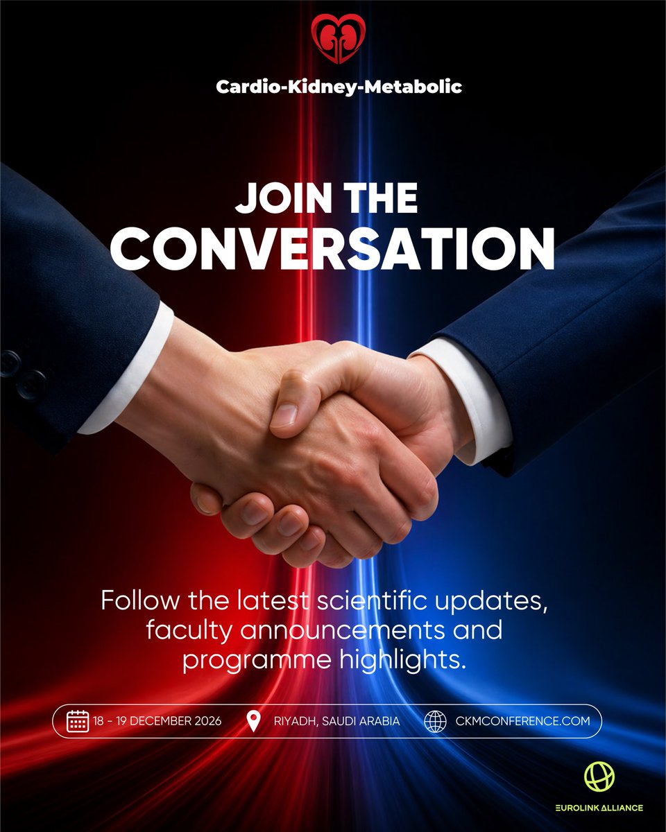 ckmconference's tweet photo. 1st CKM Conference | Stay Connected

The months leading up to the conference are part of the learning journey. We'll be sharing faculty announcements, programme highlights, clinical perspectives and the latest developments in cardio–kidney–metabolic care; bringing together insights that matter to the patients we all care for every day.

Follow along as we count down to the 1st Cardio–Kidney–Metabolic Conference, and be among the first to discover what's shaping this year's scientific programme and multidisciplinary discussions.

📅 18–19 December 2026 | Riyadh, Saudi Arabia
🌐 https://t.co/6Xl11xYAOY