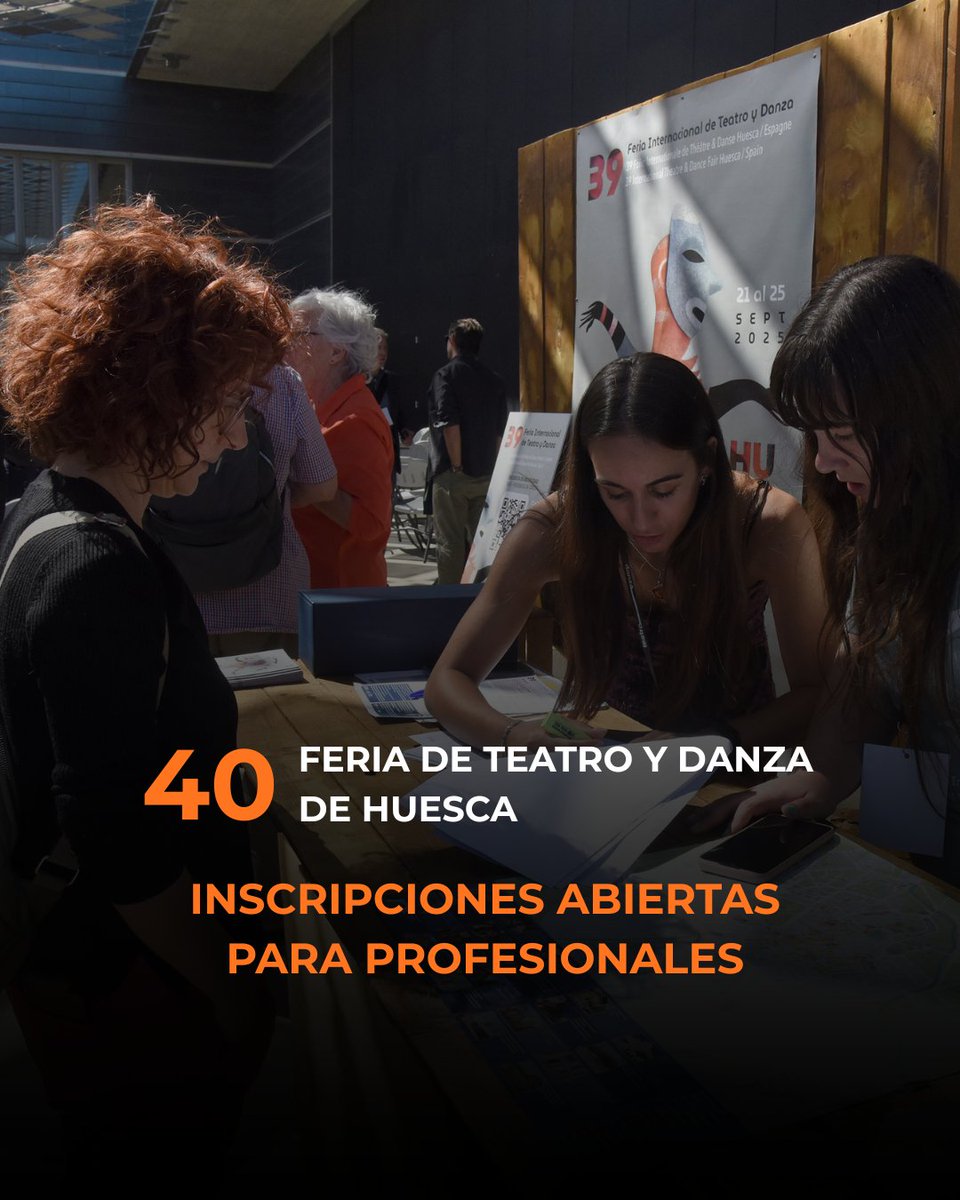 FeriaHuesca's tweet photo. 🎭 Abierta la inscripción para profesionales de la 40.ª Feria Internacional de Teatro y Danza de Huesca, que se celebrará del 27 de septiembre al 1 de octubre.
🗓️ Inscripciones hasta el 4 de septiembre.
🔗 Solicita tu acreditación: https://t.co/gmt5LpeuvD

#FeriaHuesca https://t.co/1tBSsspTuy