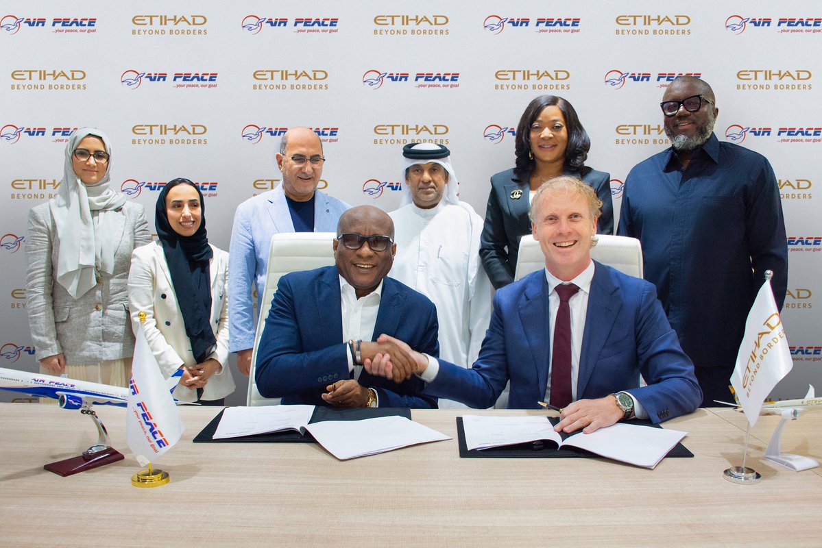 etihad's tweet photo. We’ve signed an interline agreement with Air Peace, Nigeria’s largest airline, connecting our networks and opening 20 destinations across Nigeria, West and Central Africa to our guests.

Etihad guests will be able to travel on a single ticket beyond Lagos and Accra onto Air Peace’s extensive network, with access to major destinations across Africa. Combined journeys will be bookable at https://t.co/NQdYwyTUOf once the agreement takes effect.

Read more: https://t.co/H8kePxa6X5