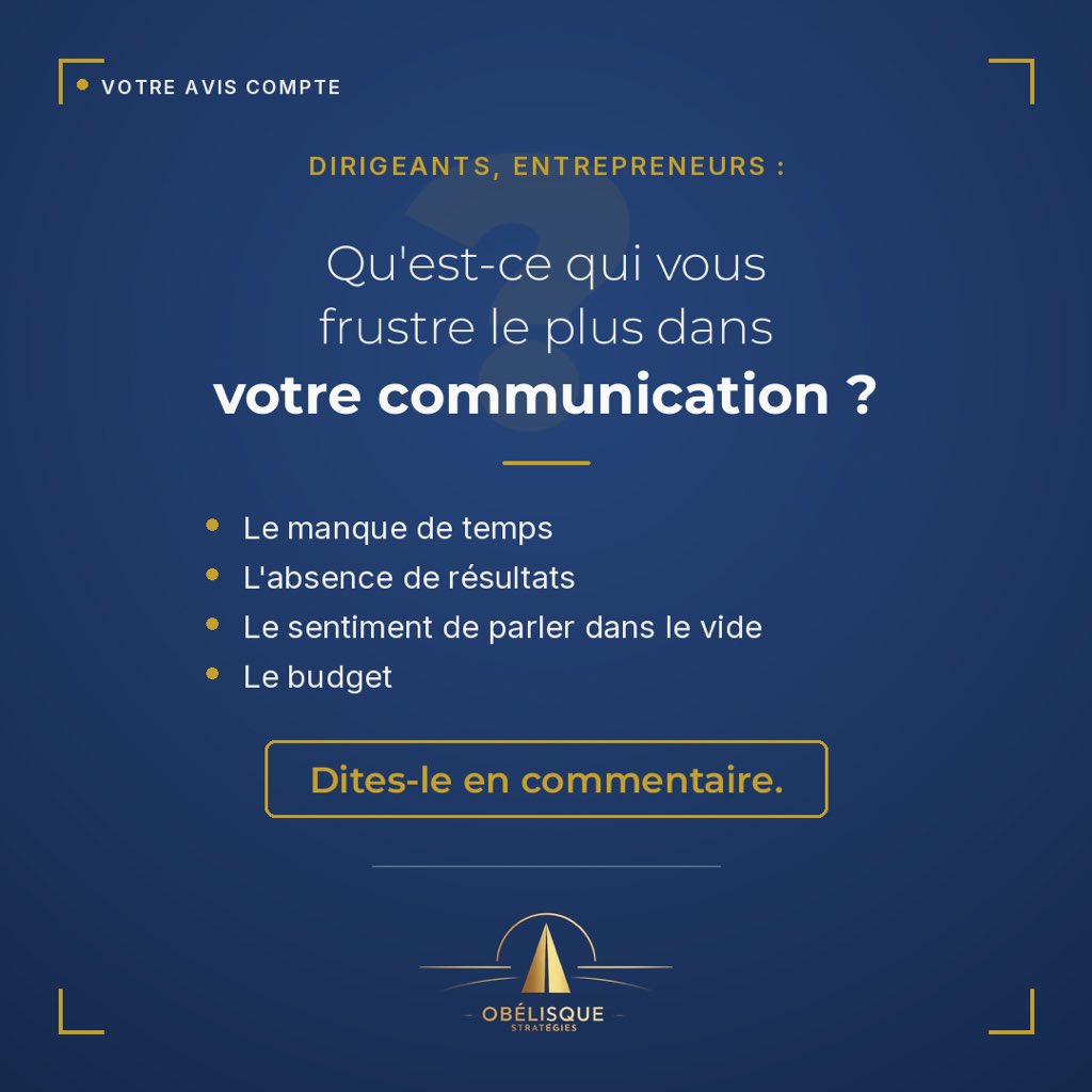 mochet15's tweet photo. Aux DG et CEO qui me lisent : dans votre communication, qu’est-ce qui vous frustre le plus ?
•  Manque de temps ?
•  Manque de résultats visibles ?
•  Sentiment de parler dans le vide ? Répondez en commentaire ou en MP. Vos réponses vont guider mes prochains contenus.
#OS https://t.co/BOdYwBDapy