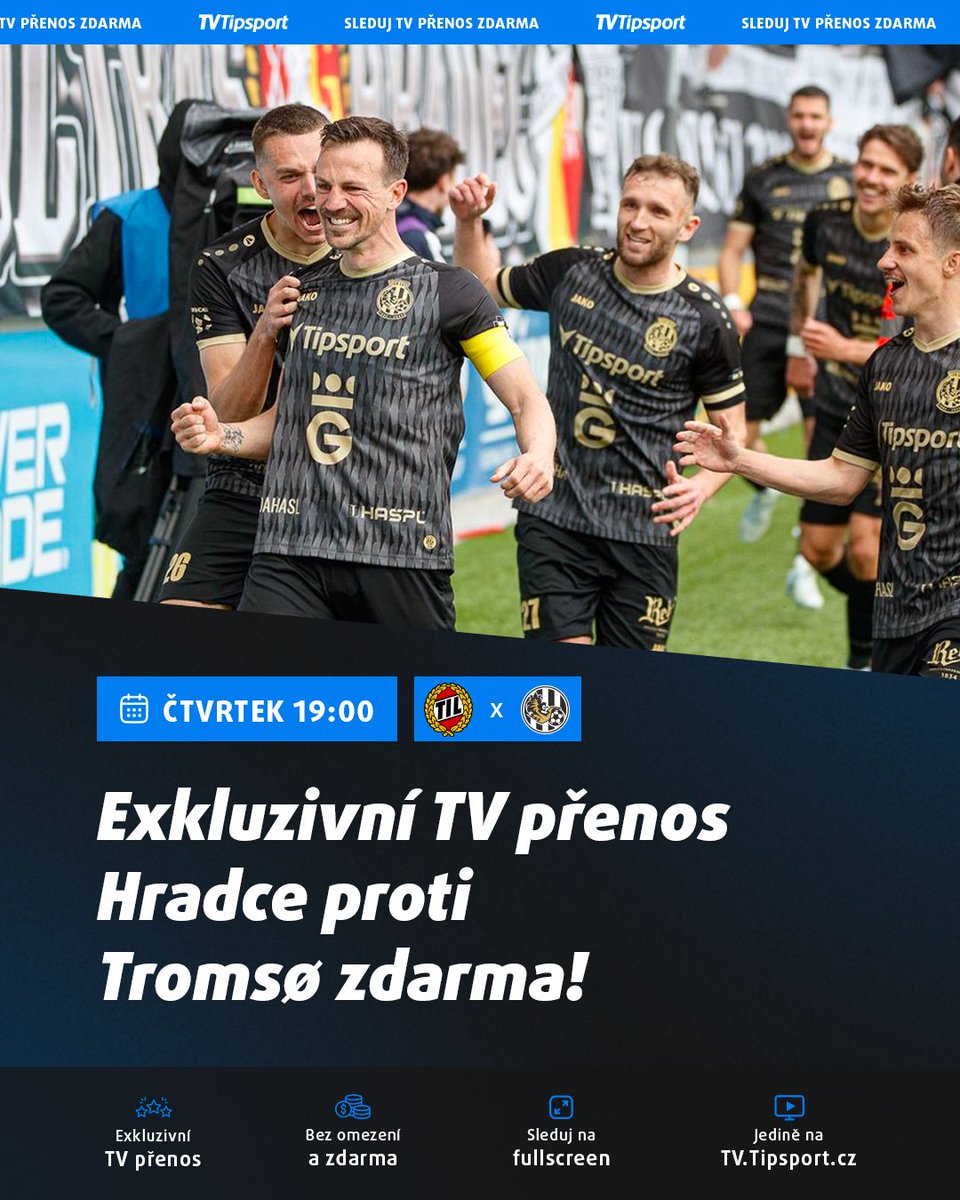 tvtipsport's tweet photo. Evropská cesta @FCHradec začíná! ✈️

Jak dopadne úvodní zápas předkola Evropské ligy na hřišti 🇳🇴 Tromsø? Sleduj už v 19:00 živě na https://t.co/eZM5278g73

Zdarma, bez omezení, v TV kvalitě a s českým komentářem! 📺 https://t.co/UNYko0uxwT