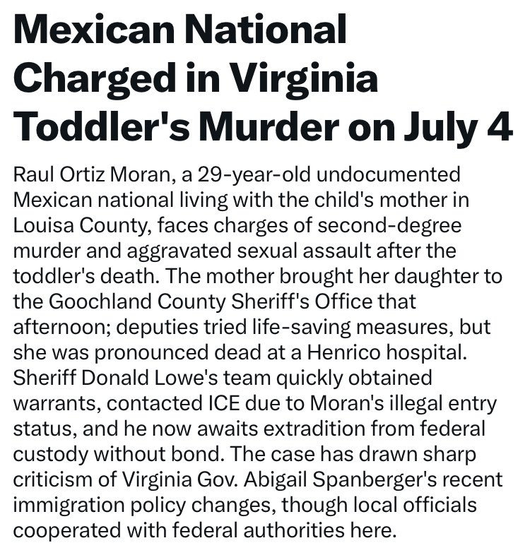 CreasonJana's tweet photo. I wonder if @GovernorVA Spanberger will pull a Tim Walz and claim that Raul Ortiz Moran is an illegal who was just having a ‘Bad Day’ so she will do everything she can to keep him out of ICE’s custody and help to keep him here in America.

We all know that illegals like Ortiz Moran are EXACTLY the type of people @TheDemocrats @DNC love.
