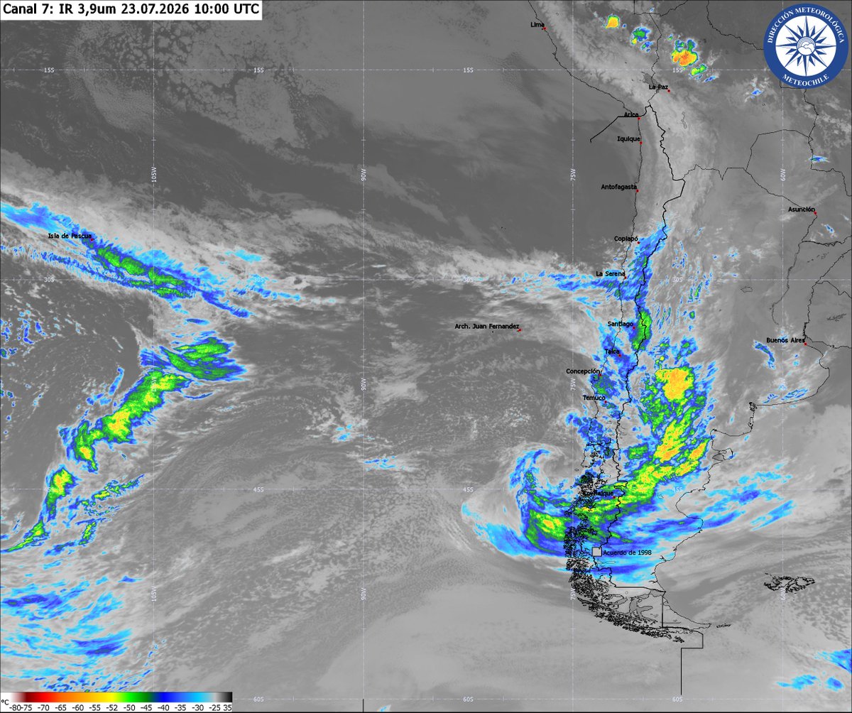jnmet's tweet photo. A storm pushing into southern #Chile with areas of heavy rain, snow &amp; gusty winds with light showers around #Santiago into Thursday night. Another storm will move inland between #Concepcion &amp; #PuertoMontt Sunday with a storm into central Chile late next week. https://t.co/l6d5w4DZbA
